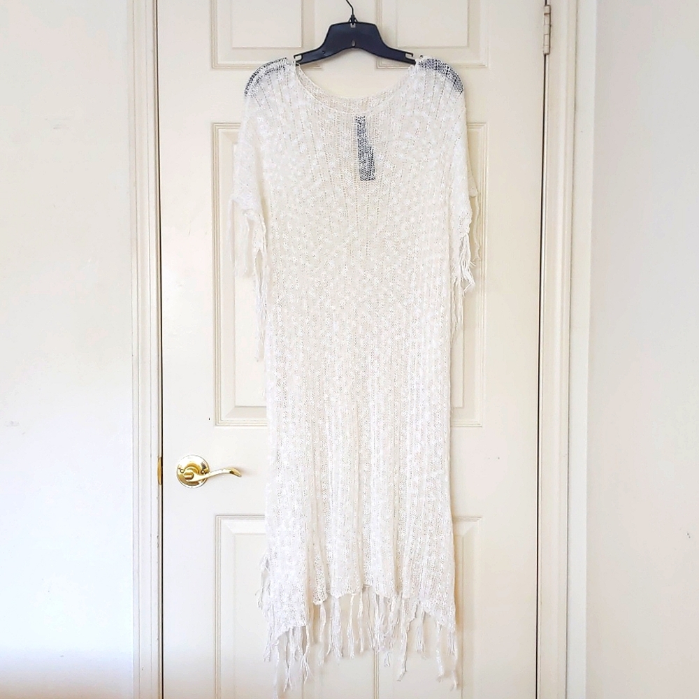 NWT.Express Taille Unique Cream White Knitted Stripe Crochet Maxi Dress Cover Up